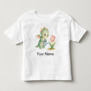 Süßer personalisierter Baby-Drache bewässert Blume Kleinkind T-shirt