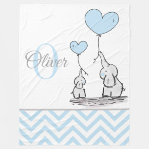 Süßer personalisierter blau-grauer Elefant Chevron Fleecedecke