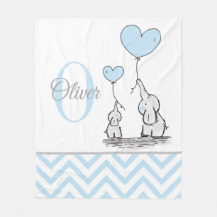 Süßer personalisierter blau-grauer Elefant Chevron Fleecedecke
