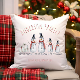 Süßer personalisierter Familiennamens-Schneemann L Kissen