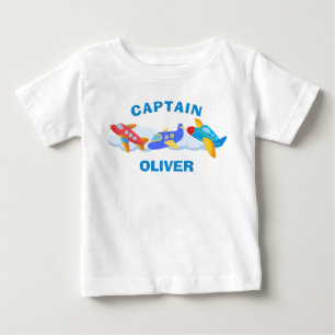 Süßer personalisierter Flugzeugkapitän Baby T-shirt