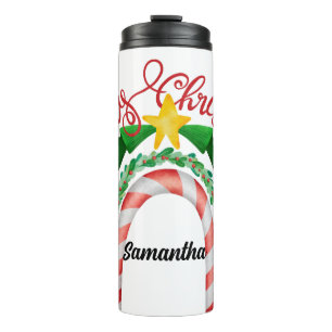 Süßer personalisierter Frohe Weihnachten Baum Thermosbecher