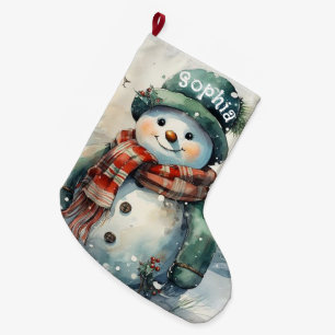 Süßer personalisierter Wasserfarben-Schneemann Großer Weihnachtsstrumpf