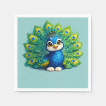 Süßer Pfau mit großen Augen Kawaii-Vogeldesign