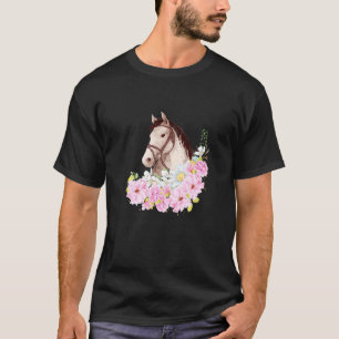 Süßer Pferdekopf mit Blumen Pferdeliebhaber T-Shirt