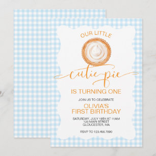 Süßer Pie Kürbiskuchen blau kariert erster Geburts Einladung