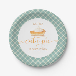 Süßer Pie-Kürbiskuchen Herbst Karo Baby Shower Pappteller
