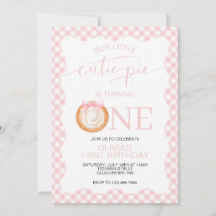 Süßer Pie Kürbiskuchen rosa Karo Erstes Geburtstag Einladung