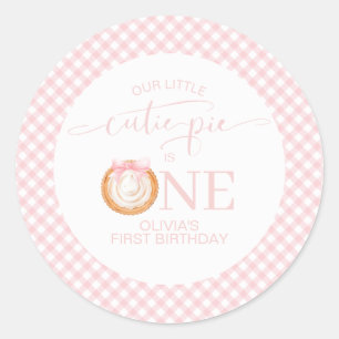 Süßer Pie Kürbiskuchen rosa Karo Erstes Geburtstag Runder Aufkleber