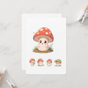 Süßer Pilz Charakter Grußkarte – Kawaii Cottage Einladung