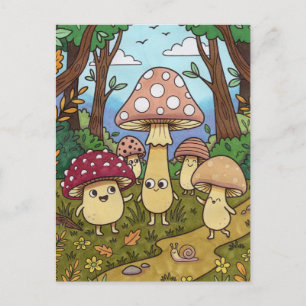 Süßer Pilzwald Waldpilz Whimsical Postkarte