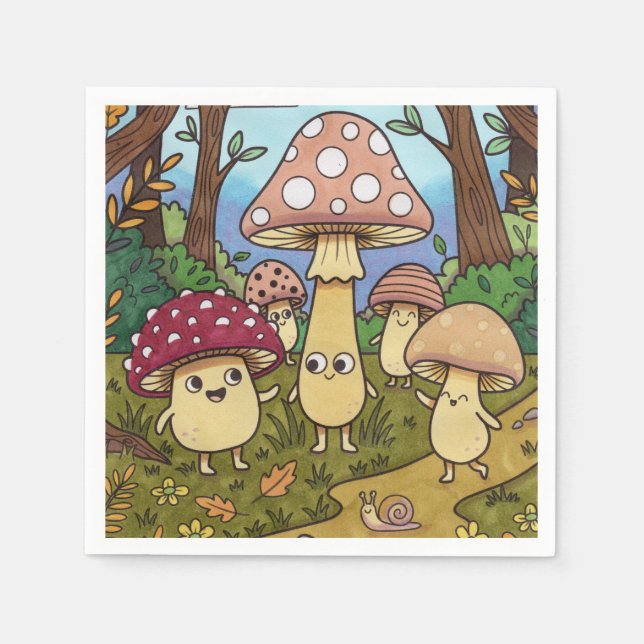 Süßer Pilzwald Waldpilz Whimsical  Serviette (Vorderseite)