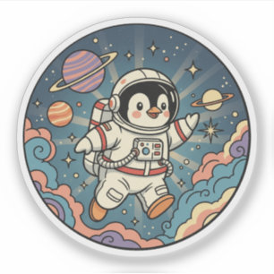 Süßer Pinguin-Astronaut - Retro-Kosmisches Weltrau Aufkleber