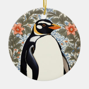 Süßer Pinguin auf farbenfrohem eleganten floralen Keramik Ornament