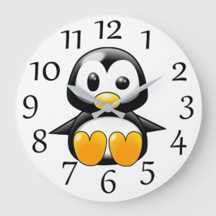 Süßer Pinguin auf weißer Wanduhr
