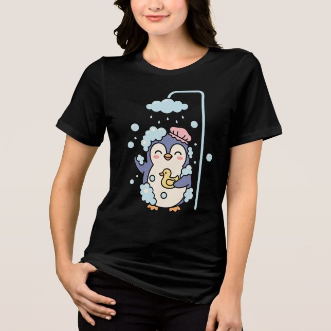 Süßer Pinguin Badezeit Tri-Blend Shirt (Vorderseite)