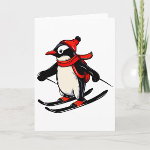 Süßer Pinguin beim Skifahren - Skifahrender Pingui Karte
