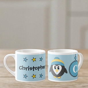 Süßer Pinguin blau gelb mit Sternen für Kinder Espressotasse