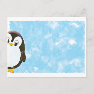 Süßer Pinguin Blaue Aquarellmalerei Postkarte