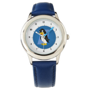 Süßer Pinguin-Cartoon - blau Armbanduhr
