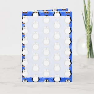 Süßer Pinguin Cartoon Blaue Wasserfarbe Karte