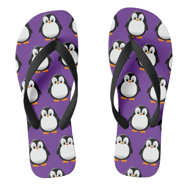 Süßer Pinguin Cartoon Lila  Flip Flops (Fußbett)