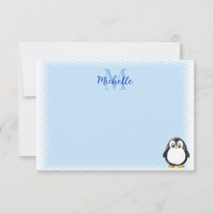 Süßer Pinguin-Cartoon mit individuellem Monogramm  Mitteilungskarte