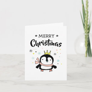 Süßer Pinguin goldene Krone frohe Weihnachten