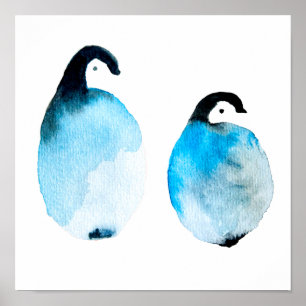 Süßer Pinguin im Wasserfarb-Stil Poster