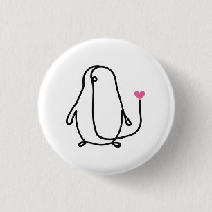 Süßer Pinguin in One-Line-Kunst mit rosa Herz Button