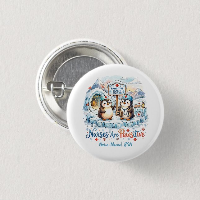 Süßer Pinguin-Krankenschwester Wasserfarbe Persona Button (Vorne & Hinten)