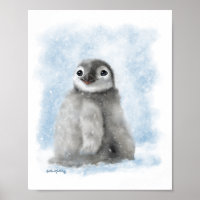 Süßer Pinguin-Küken im Schnee-Cartoon