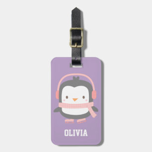 Süßer Pinguin Lila Mädchen Personalisiert Lila Gepäckanhänger