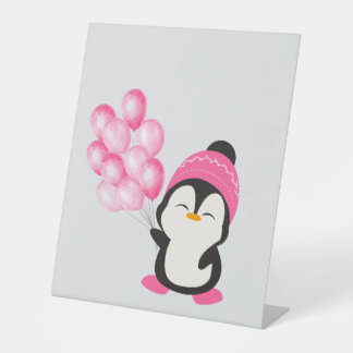 „Süßer Pinguin mit einem Luftballon – Kleinkind/Ki Sockelschild