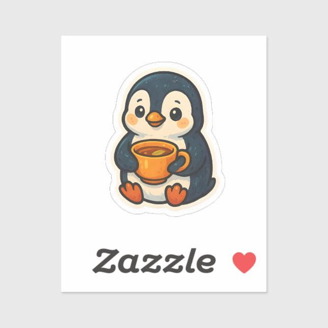 Süßer Pinguin mit einer Tasse Tee Aufkleber (Blatt)