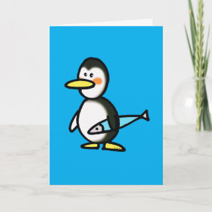 Süßer Pinguin mit Fisch-Grußkarte Feiertagskarte