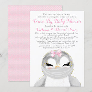 Süßer Pinguin mit Maske Drive By Baby Shower Einladung