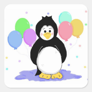 Süßer Pinguin mit Partyballons Quadratischer Aufkleber