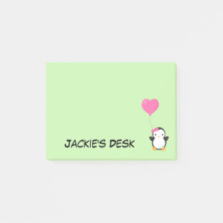 Süßer Pinguin mit rosa Schleife und rosa Herzballo Post-it Klebezettel