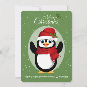 Süßer Pinguin mit Santa-Hut und -Schal Frohe Weihn Feiertagskarte