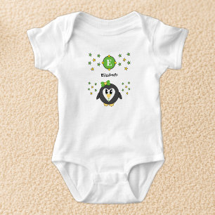 Süßer Pinguin-Name Sterne gelb grün Baby Strampler