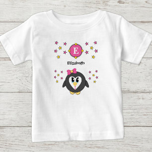 Süßer Pinguin-Name Sterne gelb pink Baby T-shirt