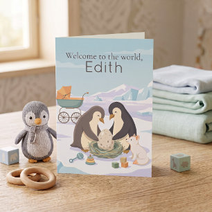 Süßer Pinguin neues Baby Personalisiertes neues Karte