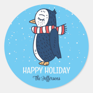Süßer Pinguin Schneeiger Winter Feiertag Weihnacht Runder Aufkleber