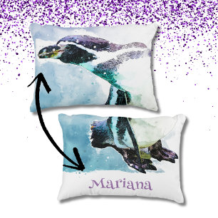 Süßer Pinguin Schwarz-Weiß-Aquarell-Name Dekokissen