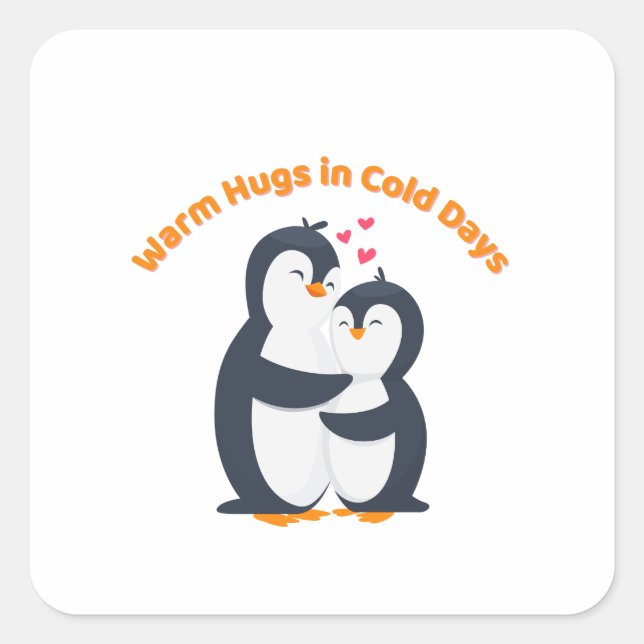 Süßer Pinguin-Umarmer – Winterliebe Quadratischer Aufkleber (Vorderseite)