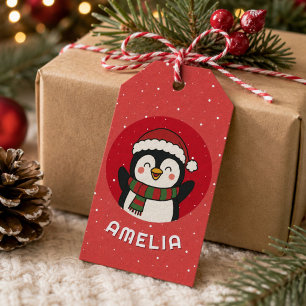 Süßer Pinguin Weihnachten Kindersname Geschenkanhänger