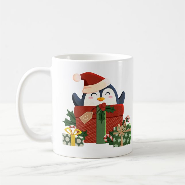 Süßer Pinguin wünscht frohe Weihnachten Kaffeetasse (Links)