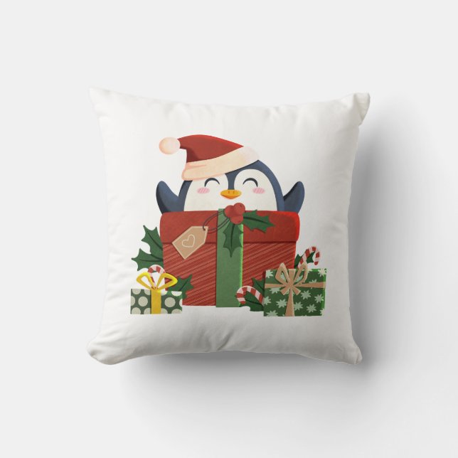 Süßer Pinguin wünscht frohe Weihnachten Kissen (Vorderseite)
