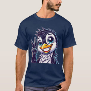 Süßer Pinguin zeigt Zähne Freude Cartoon Frieden v T-Shirt